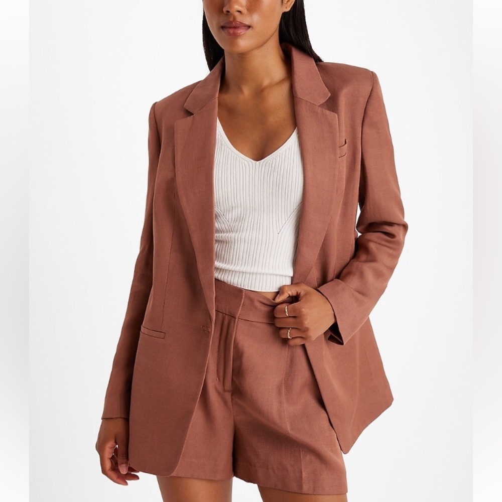 Express NWT Linen Blend Boyfriend Blazer Cinched One Button Size XL - Picture 3 of 7